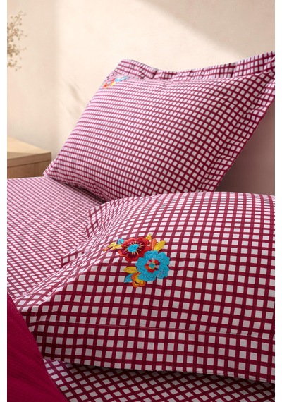 Fiesta %100 Pamuk Nakışlı Çift Kişilik Pike Takımı Bordo