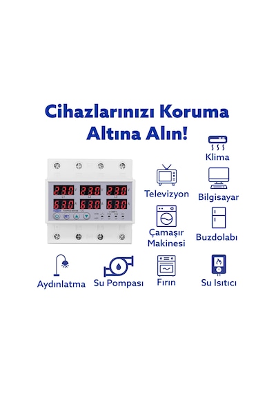 Tomzn Gerilim Ve Akım Koruma Rölesi Voltaj Koruyucu 63A 3 Fazlı Ev Tipi Ayrışık Faz Koruma
