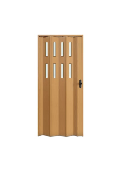 Faran Dekorasyon 145 x 215 Meşe Renk Camlı Pvc Akordiyon Katlanır Kapı - FRNAKMODEL-64