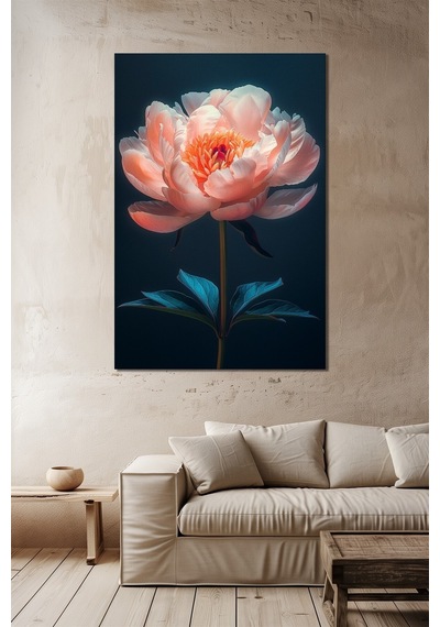 Şakayık Çiçeği Baskılı Cam Tablo Pembe Çiçekli Modern Dekoratif Duvar Tablosu