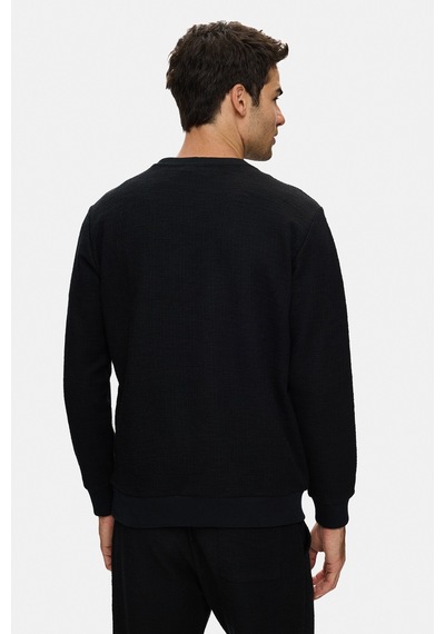 UCLA Luca Siyah Bisiklet Yaka Krinkıl Hafif Kumaş Metal Logolu Standard Fit Erkek Sweatshirt