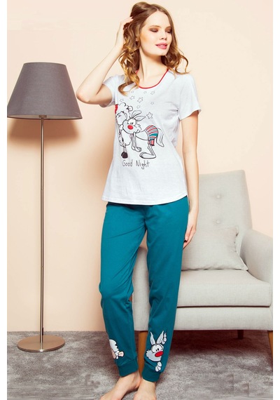 Vienetta Gri Melanj Kadın Kısa Kollu Etegi Oval Pijama Takım EDY1120 Gri Melanj