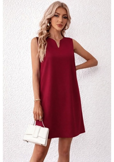 Efnaz Style Kadın Askılı V Yakalı Mini Ithal Krep Elbise Bordo