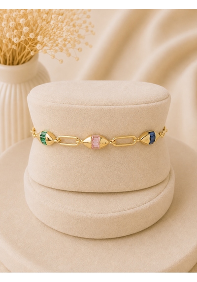 Valmont Accessories Kadın Gold Renk Renkli Baget Taşlı Zincir Bileklik