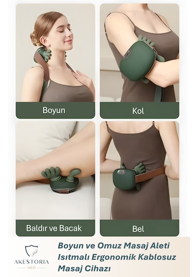 Boyun Ve Omuz Masaj Aleti Isıtmalı Ergonomik Kablosuz Masaj Cihazı Koyu Yeşil