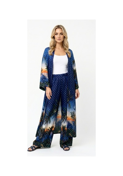 Lila Mare Kimono Takım, Pantolon Ve Kimono Lacivert Lacivert