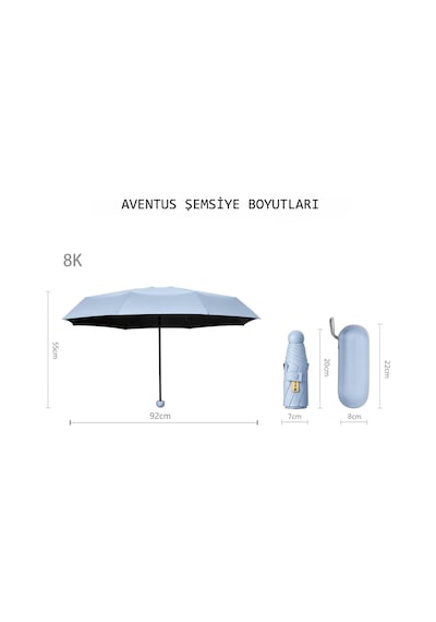 Aventus Kapsül Şemsiye - Uv Korumalı Güneş Şemsiyesi Açık Mavi