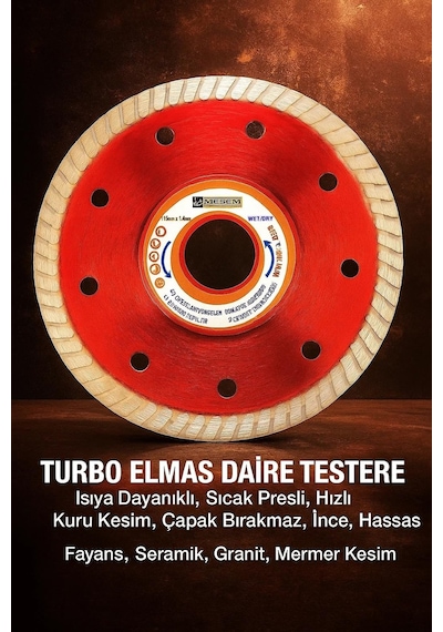 Proalet Turbo Elmas Daire Testere, Fayans, Seramik, Granit, Mermer Kesim İçin, 115 Mm Boy, 22.2 Mm Delik, 1.4 Mm Kalınlık, Isıya Dayanıklı, Sıcak Presli, Hızlı Kuru Kesim, Çapak Bırakmaz, İnce, Hassas