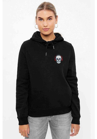 Cool Skull With Baskılı Siyah Kadın Kapşonlu Sweashirt (534671436)