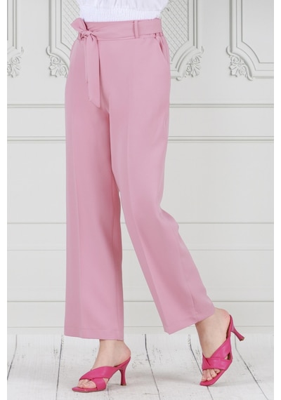 Sevitli Beli Bağlamalı Bol Paça Pantolon-pembe-3671-pembe Pembe