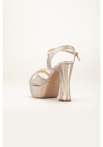 Dilimler Ayakkabı Çapraz Taşlı 40mm Gold Kadın Platform Topuklu Abiye Ayakkabı-3818 Gold