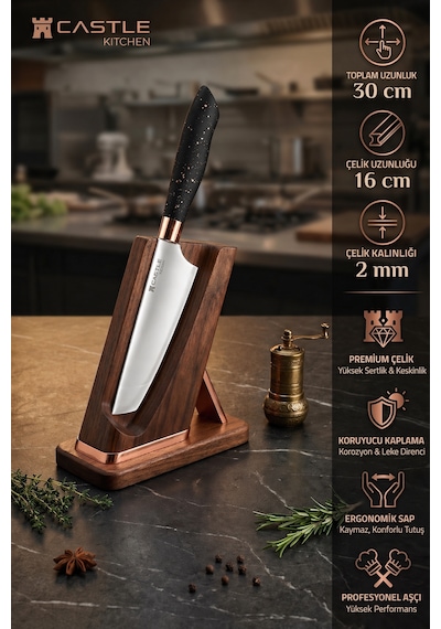 Black Copper 4 Lü Mutfak Bıçağı Et Ekmek Sebze Mutfak Şef Bıçak Seti Mft-854 Siyah