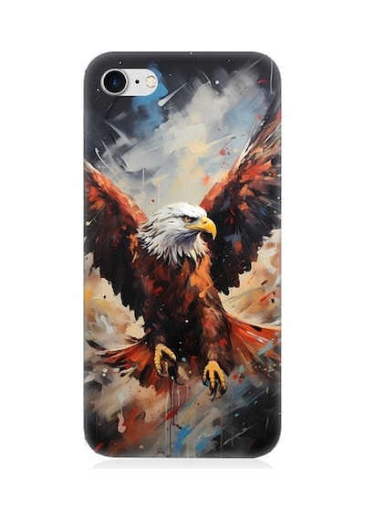 Apple Uyumlu iPhone 8 Beyaz Başlı Siyah Kartal Desenli Silikon Kılıf