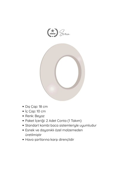Conta Kombi Baca Contası Boru Bağlantı Lastiği Hava Sızdırmazlık Halkası Beyaz 2'li Paket Standart