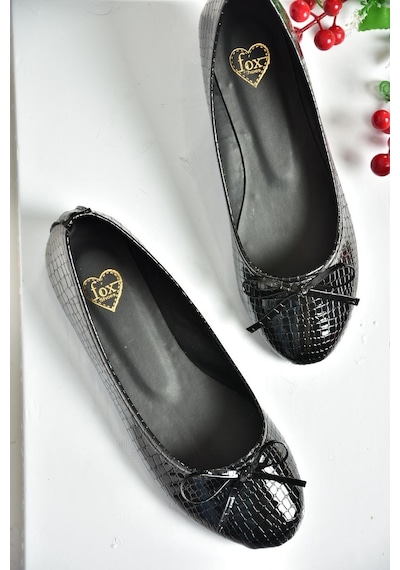 Fox Shoess726056307 Siyah Yılan Baskılı Kadın Babet Siyah
