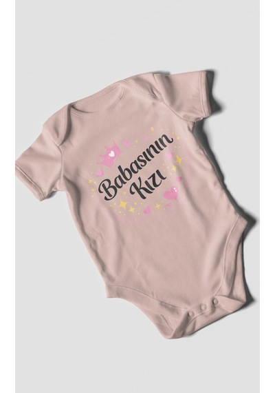 Morivokids Babasının Kızı Kısa Kollu Bebek Body %100 Pamuk Pastel Pembe
