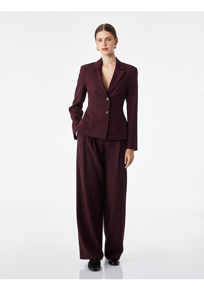 Koton Geniş Yaka Dikiş Detaylı Düğmeli Blazer Ceket Bordo 7wak50077uw
