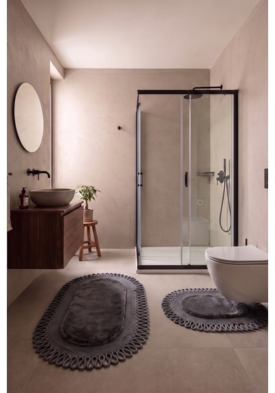 Banyo Paspası Takımı 60x100+40x60 Cm Dış Trikot Antrasit Gri & Antrasit Gri
