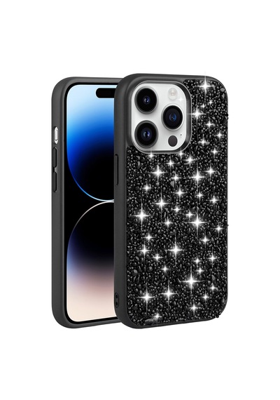 Apple Uyumlu iPhone 14 Pro Max Uyumlu Parlak Taşlı Tasarım Zore Linea Kılıf-siyah Siyah -
