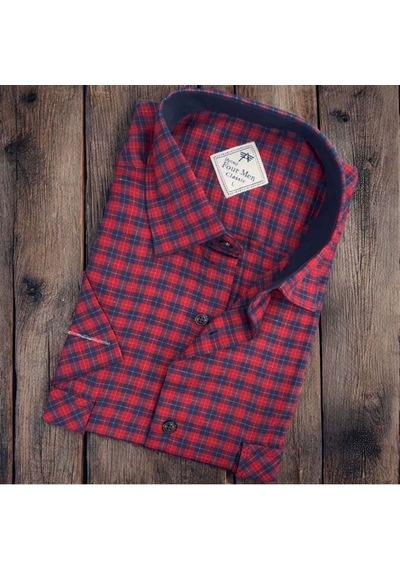 Linen Keten 2 Cepli Kısa Kollu Kırmızı Baba Gömleği Regular Kalıp -10039 Kırmızı