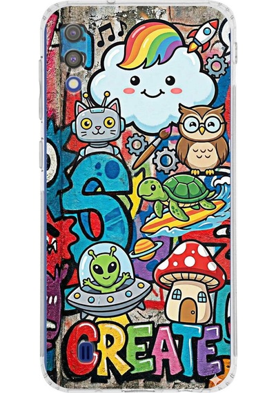 Samsung Galaxy M10 İle Uyumlu Grafiti Create Art Tasarımlı Şeffaf Silikon Kılıf Şeffaf
