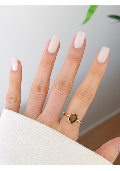 Çelik Doğal Taş Yüzük Ayarlanabilirdir Gold