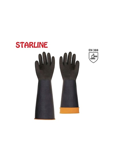 H2-60 Asit Eldiveni Siyah 60cm Avuçiçi Tırtıklı Gri