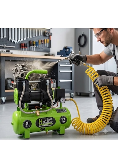 Hais 9 Litre Sessiz Yağsız Hava Kompresörü 1.2 Hp Yeni Model