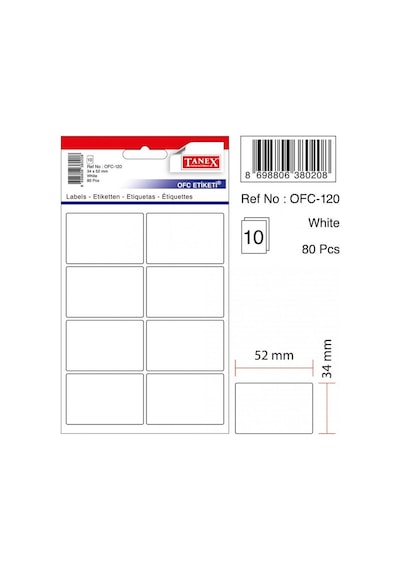 Tanex Ofc-120 34X52 Mm Beyaz Etiket 80 Adet