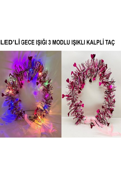Püsküllü Gece Parıltısı 3 Modlu Led&amp Apos Li Işıklı Taç Fuşya Renk 5691 "