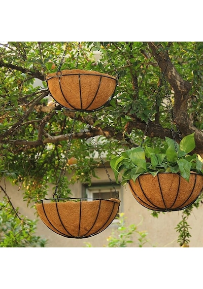 Bahçe Balkon Duvar Asılı Sepet Çiçek Hindistan Cevizi Elyaf Asılı Sepet Metal 25 Cm Büyük Boy 1 Adet