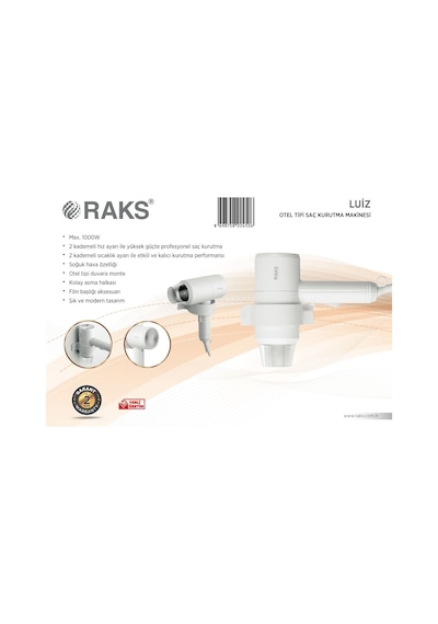 Raks Luiz 1000W Otel Tipi Saç Kurutma Makinesi