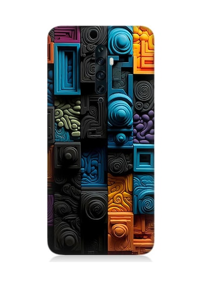 Oppo Reno 2z Uyumlu Silikon Kılıf Renkli Kareler Ve Spiraller
