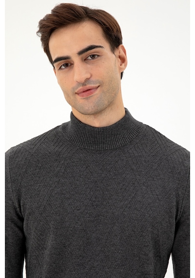 U.S. Polo Assn. Erkek Slim Fit Yarım Balıkçı Yaka Antrasit Melanj Kazak 50297038-VR081