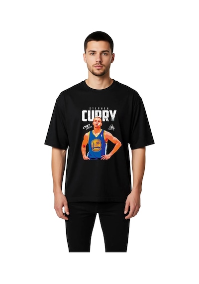 Paybuy Erkek Oversize Basketbol Sporcusu Şef Yemeği Baskılı Retro Tişört Siyah