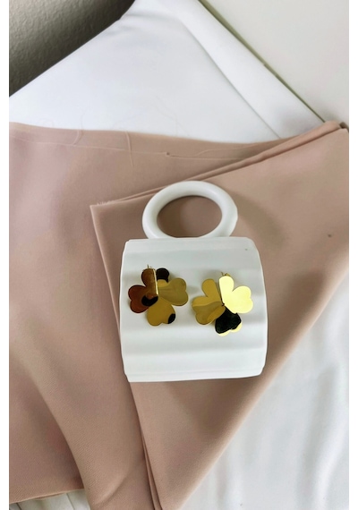 Yonca Model Çelik Gold Küpe Çok Renkli
