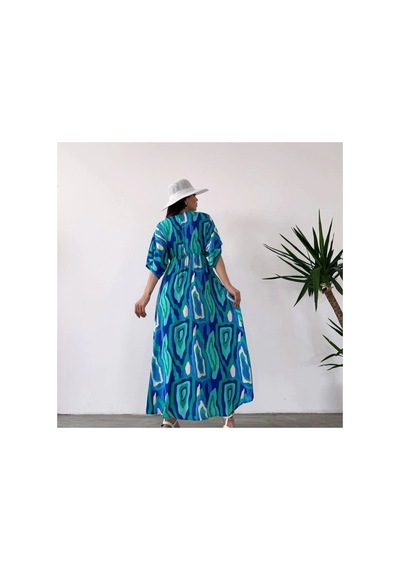 Asur Boutique Asur Butik Kruvaze Yaka Desenli Elbise Çokrenkli