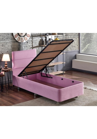 Nironyatak Niron Pinky Tek Kişilik Yatak Seti - Pembe Kumaş Baza, Başlık Ve