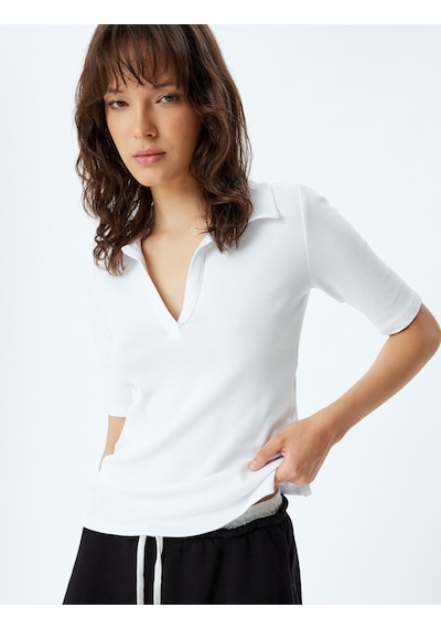 Koton Polo Tişört Fitilli Kısa Kollu Pamuklu Slim Fit Beyaz 4sak50012uk Beyaz