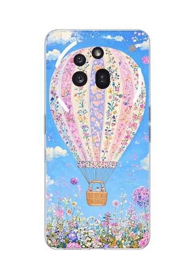Nothing Phone 3a Pro Uyumlu Çiçek Desenli Uçan Balon Baskılı Silikon Kılıf