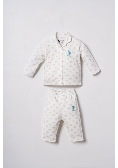 U.S. Polo Assn. Nakışlı Kız Bebek Cute Hearts Beyaz Gömlek Pijama Takımı Usb3203-c-v1 Usb3203-c-v1