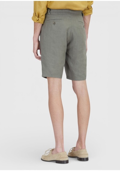 Ramsey Haki Düz Dokuma Carrot Fit Casual %100 Keten Bermuda