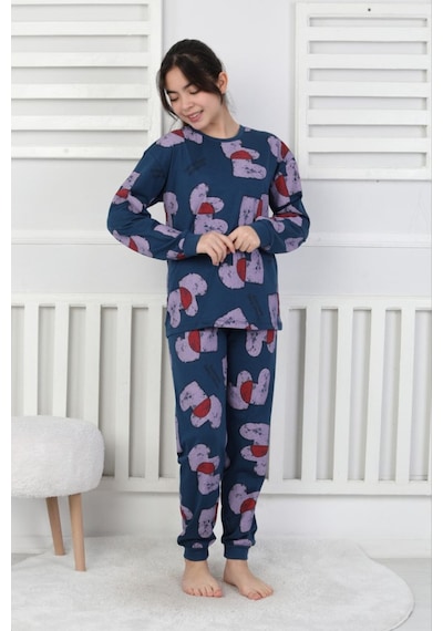 Uzun Kollu %100 Pamuk Kız Çocuk Pijama Takımı Bisiklet Yaka Manşetli 3-8 Yaş Lacivert Uzun Kollu %100 Pamuk Kız Çocuk Pijama Takımı Bisiklet Yaka Manşetli 3-8 Yaş Lacivert