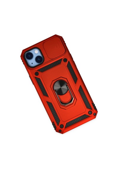 Apple iPhone Uyumlu 14 Plus - Kılıf Pars Lens Yüzüklü Silikon - Kırmızı