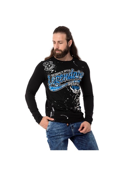 Cipo & Baxx Erkek Bisiklet Yaka Uzun Kollu Baskılı Sweatshirt Cl510 Siyah