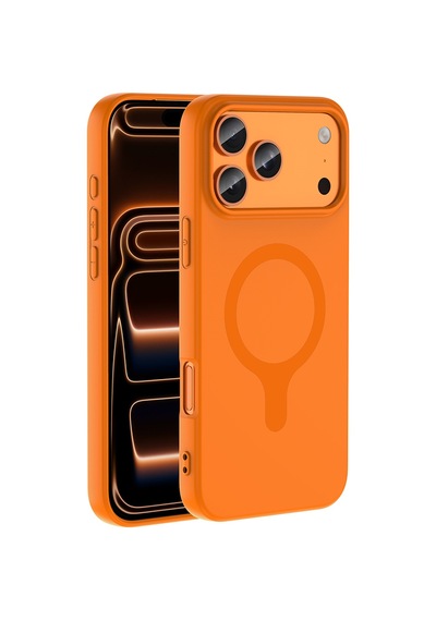 Maks Technology iPhone Uyumlu 17 Pro Max Kılıf M-safe Şarj Özellikli Mkst Aris Silikon Kapak - Turuncu