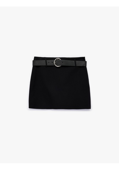 Koton Slim Fit A Kesim Kemerli Mini Etek Siyah 7wak70004pw