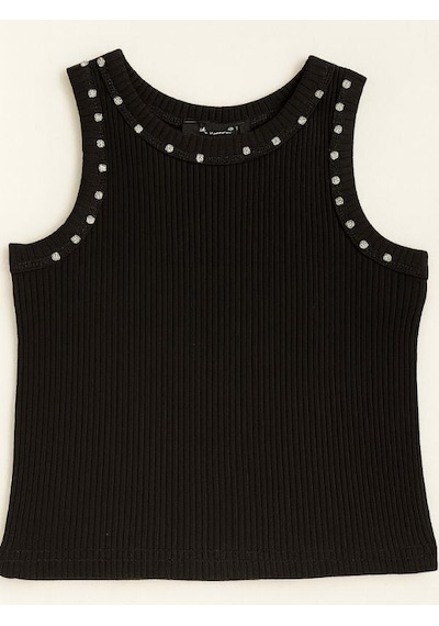 Kız Çocuk Taşlı Crop-15984 Siyah