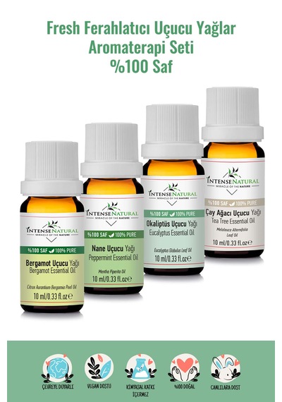 Intense Natural Bergamot + Çay Ağacı + Nane + Okaliptüs Uçucu Yağı 4 x 10 ML