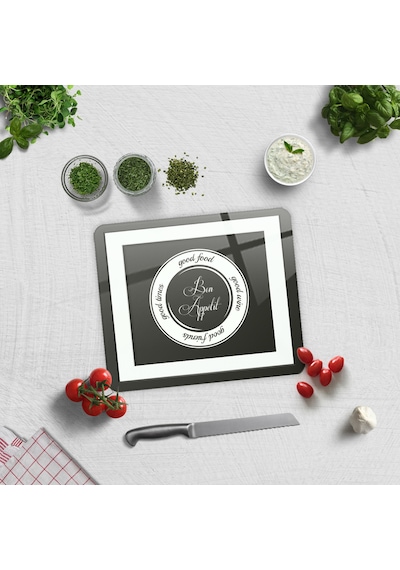 Decorita Cam Kesme Tahtası | Good Food - Siyah Fon | 29cm x 34cm